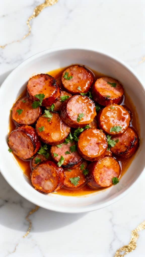 Spicy Peach Glazed Kielbasa