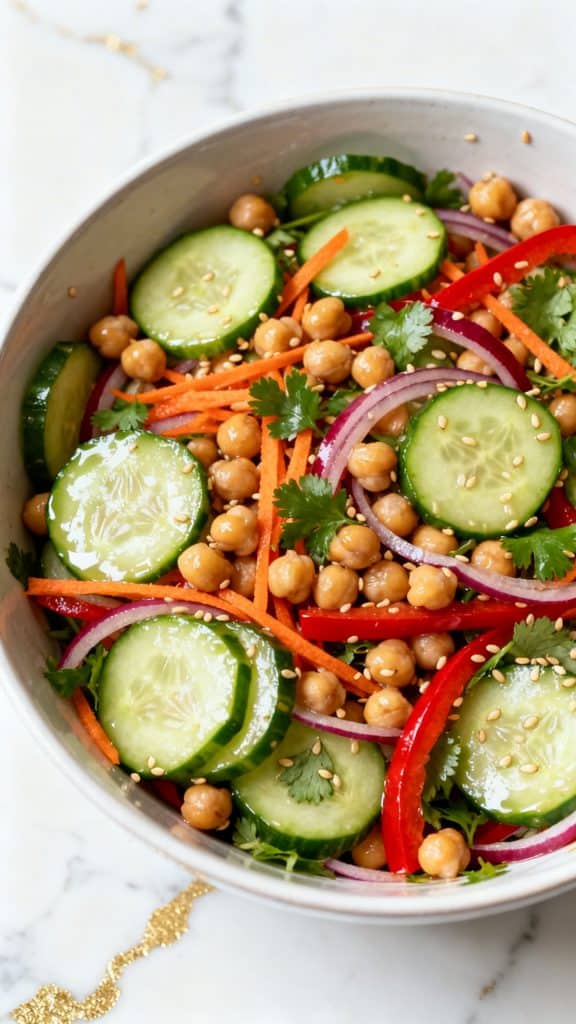 Asian Cucumber and Chickpea Slaw with Sesame Dressing