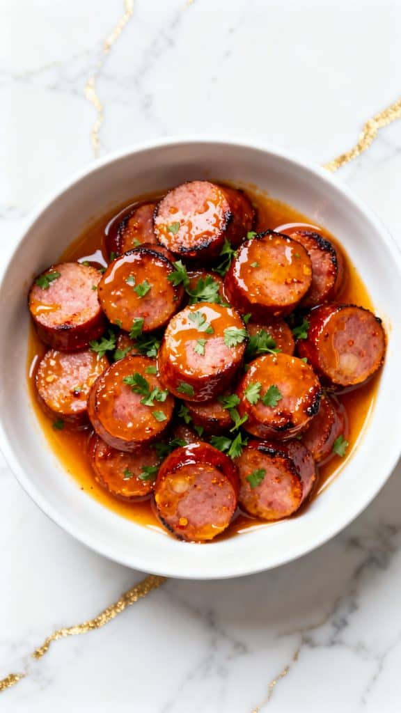 Spicy Peach Glazed Kielbasa