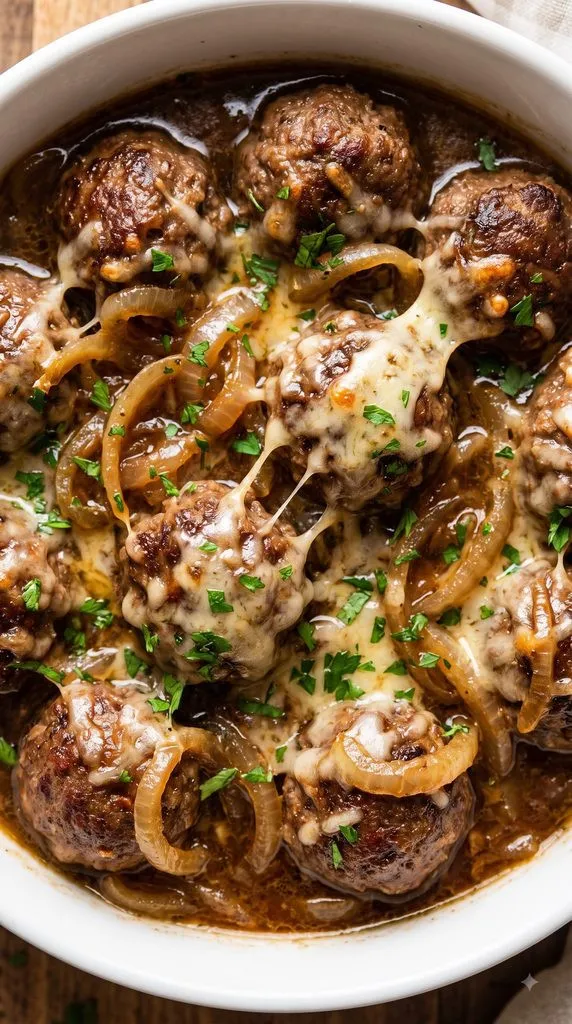 Crockpot French Onion Meatballs