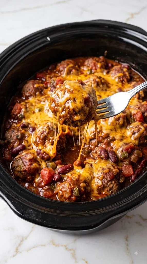 Crockpot Chili Cheese Meatballs