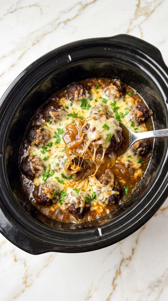 Crockpot French Onion Meatballs