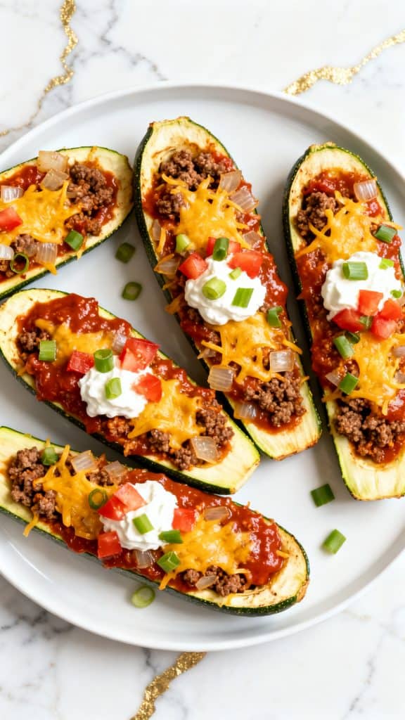 Air Fryer Taco Stuffed Zucchini Boats