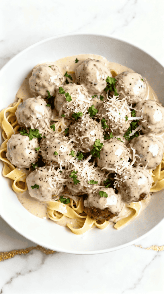 Crockpot Creamy Alfredo Meatballs