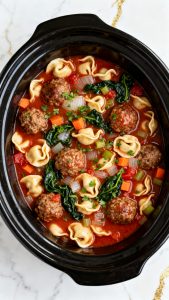 Crockpot Meatballs and Tortellini Soup