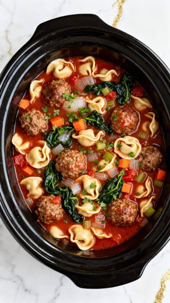 Crockpot Meatballs and Tortellini Soup