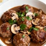 Air Fryer Salisbury Steak Meatballs with Mushroom Gravy