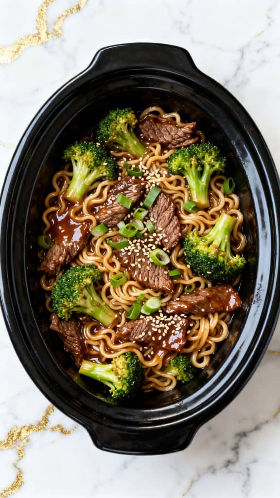 Crock Pot Beef and Broccoli Ramen