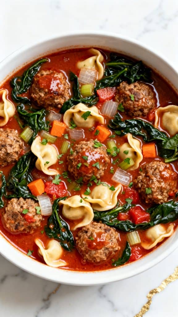 Crockpot Meatballs and Tortellini Soup