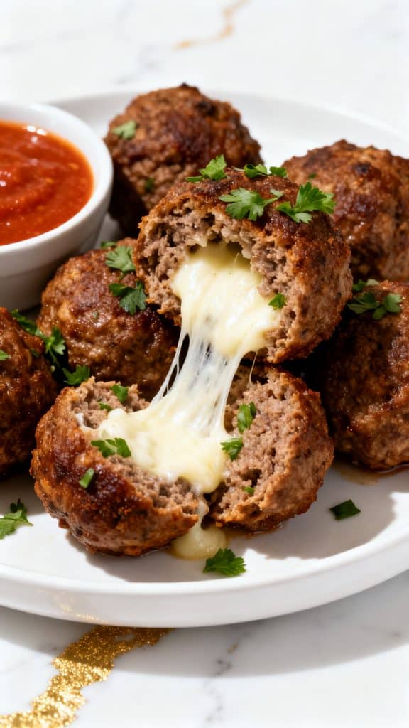 Air Fryer Mozzarella Stuffed Meatballs