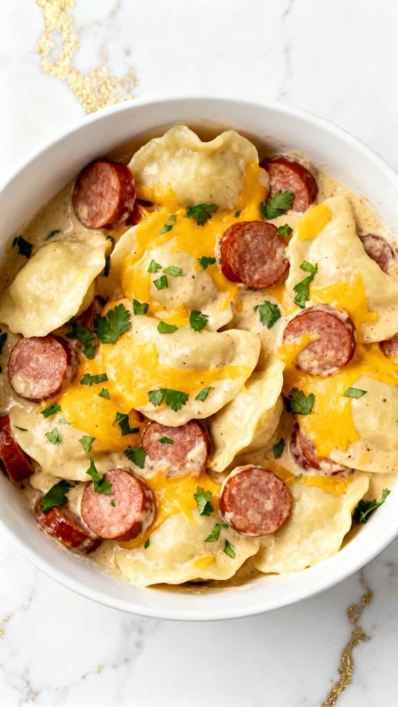 Crockpot Pierogi Casserole with Kielbasa