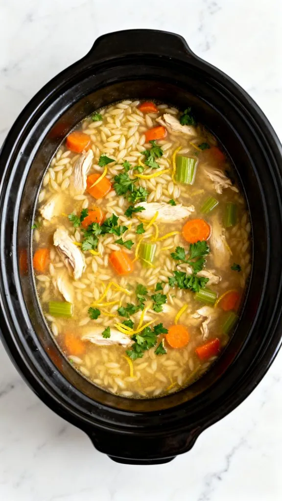 Crockpot Lemon Chicken Orzo Soup