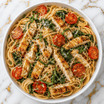 Mediterranean Tomato Spinach Chicken Spaghetti