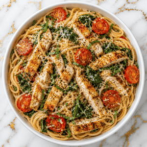 Mediterranean Tomato Spinach Chicken Spaghetti