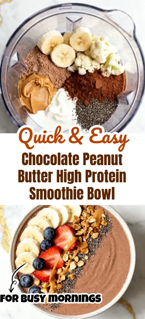 Chocolate Peanut Butter High Protein Smoothie Bowl