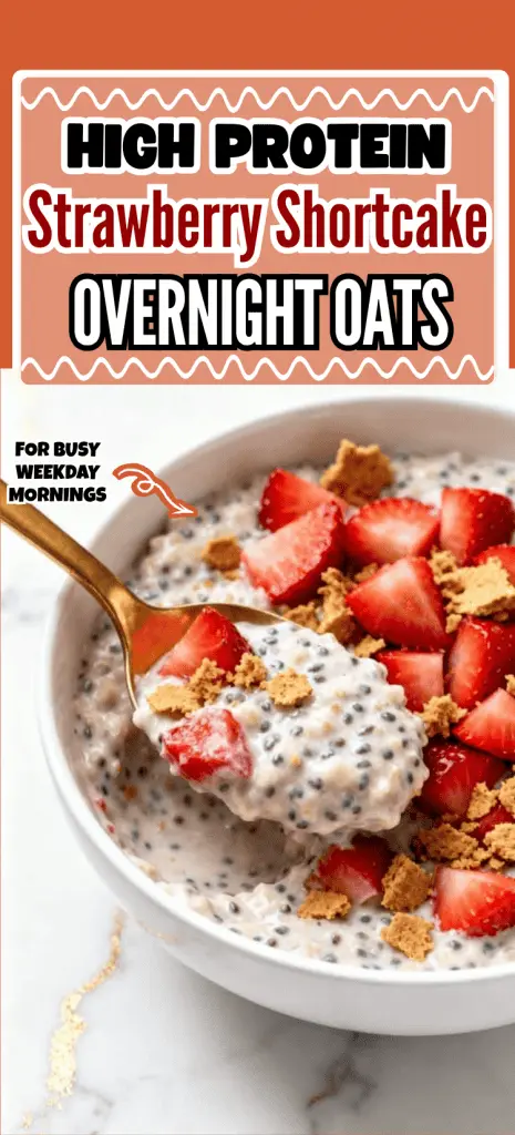 High Protein Strawberry Shortcake Overnight Oats
