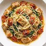 Mediterranean Tomato Spinach Chicken Spaghetti