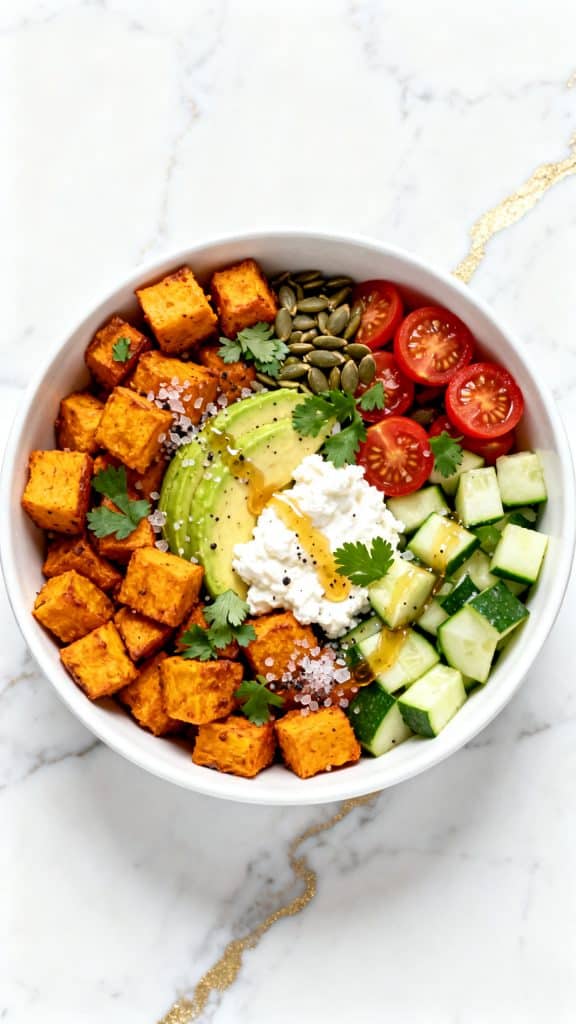 Air Fryer Sweet Potato Cottage Cheese Bowl