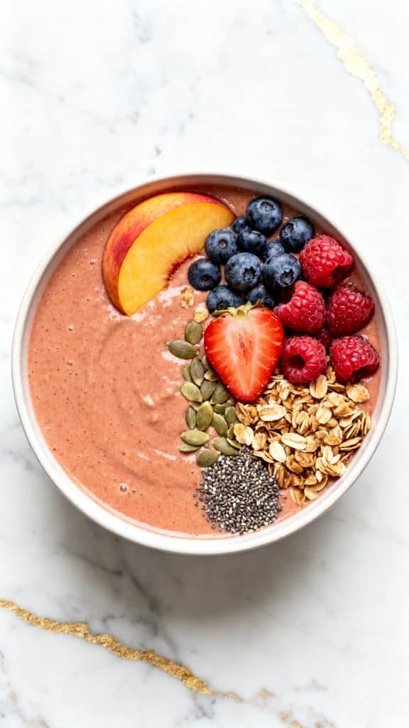 Peach Berry Protein Smoothie Bowl