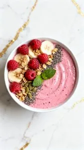 Vegan High Protein Raspberry Yogurt Smoothie Bowl