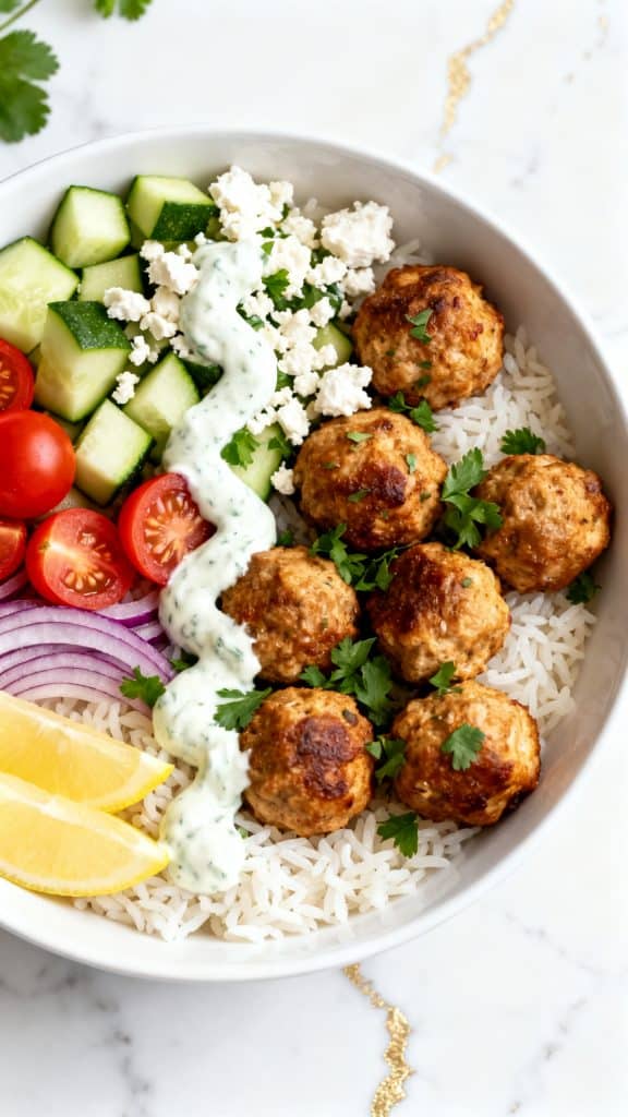 Mediterranean Chicken Meatball Bowls