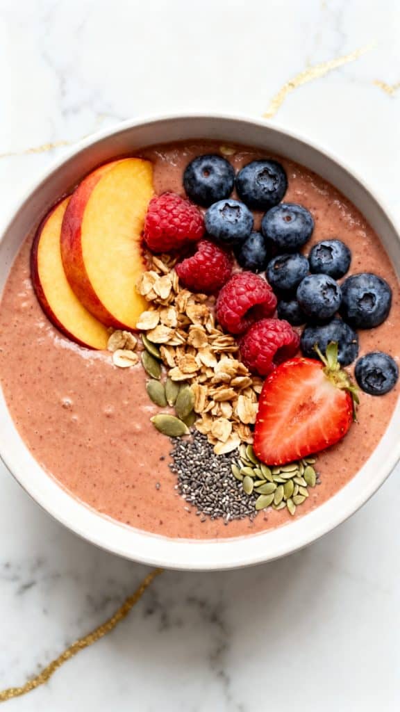Peach Berry Protein Smoothie Bowl