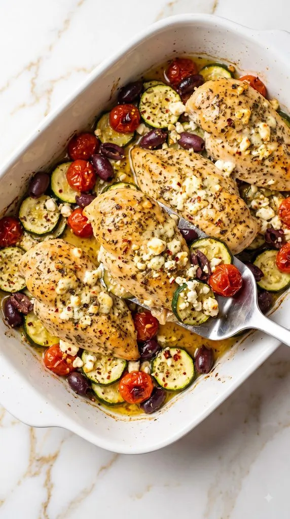 Mediterranean Chicken Zucchini Bake