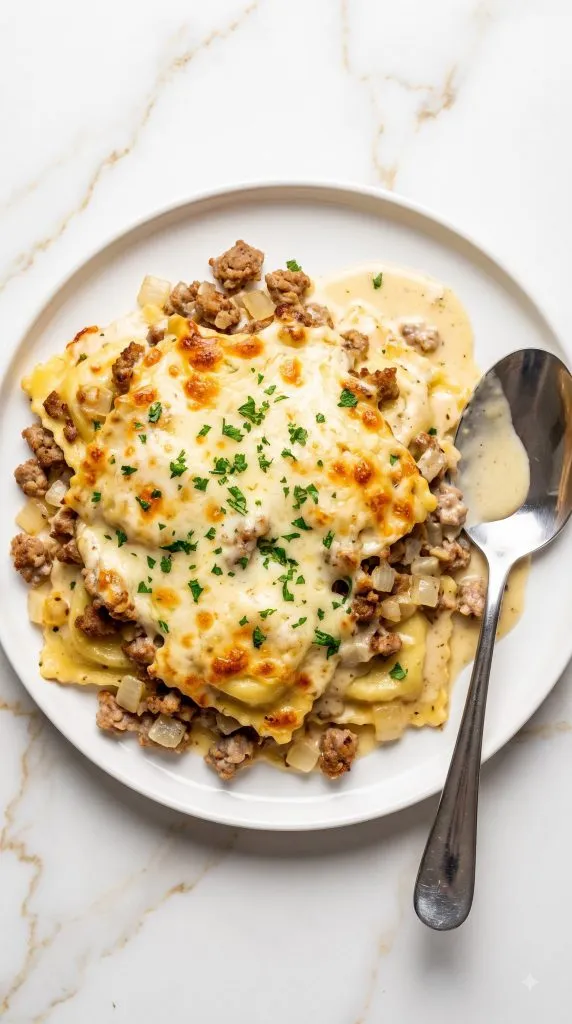 Baked Sausage Alfredo Ravioli Lasagna