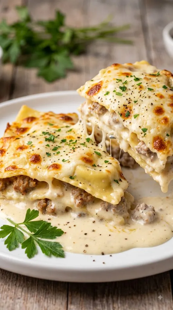 Baked Sausage Alfredo Ravioli Lasagna