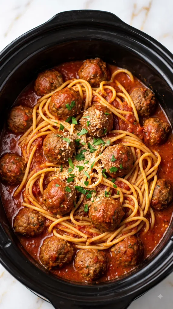 Crockpot Spaghetti and Meatballs