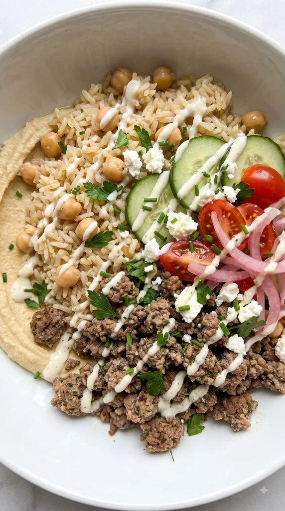 ground beef mediterranean bowl