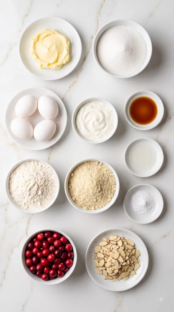 Ingredients for Almond Cranberry Cake