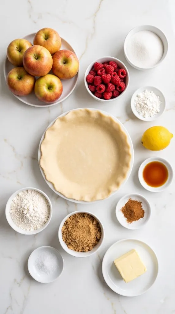 Ingredients for Apple Raspberry Pie with Crumb Topping