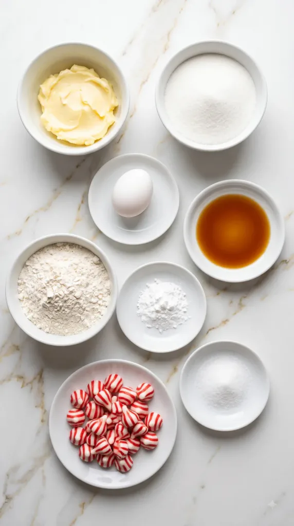 Ingredients for Candy Cane Kiss Cookies