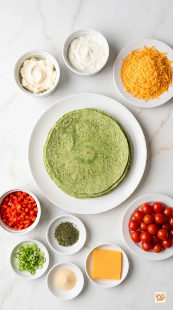 Ingredients for Christmas Tree Tortilla Pinwheels