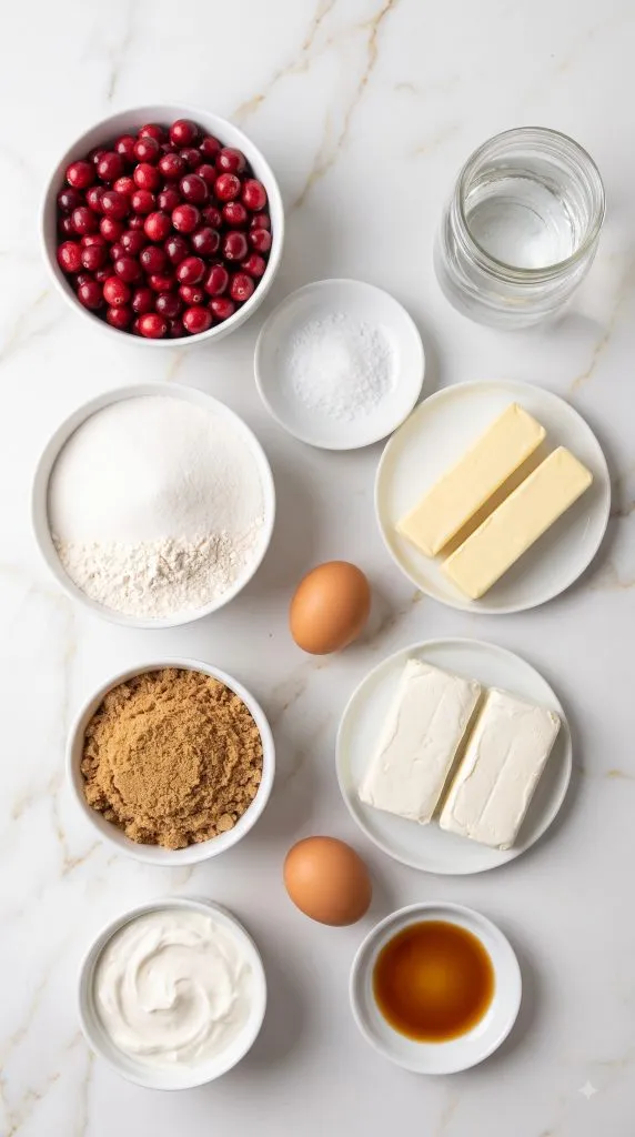 Ingredients for Cranberry Crumble Cheesecake Bars