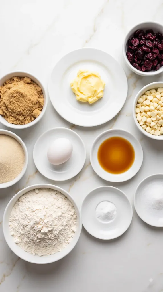 Ingredients for Cranberry White Chocolate Cookies