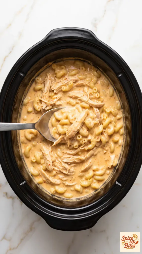 Crockpot Buffalo Chicken Mac and Cheese