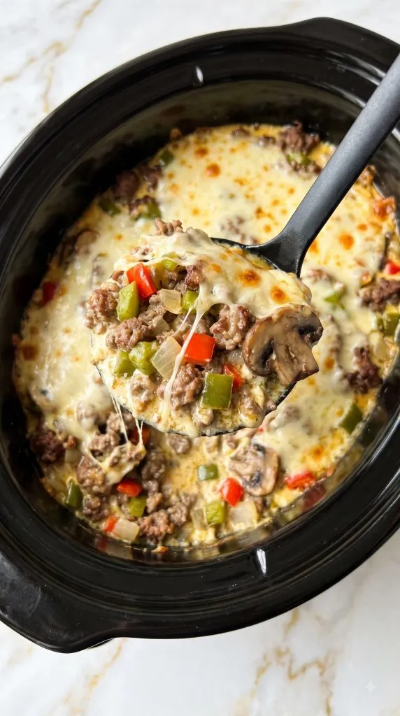 Crockpot Cheesesteak Casserole