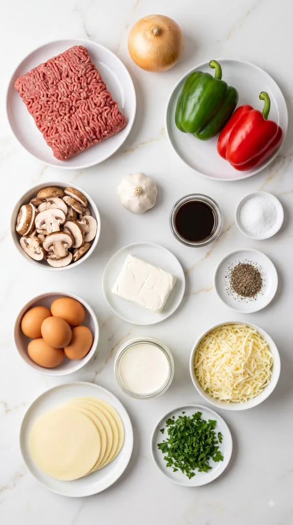 Ingredients for Crockpot Cheesesteak Casserole