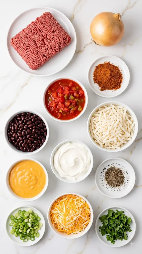 Ingredients for Crockpot Hash Brown Taco Casserole