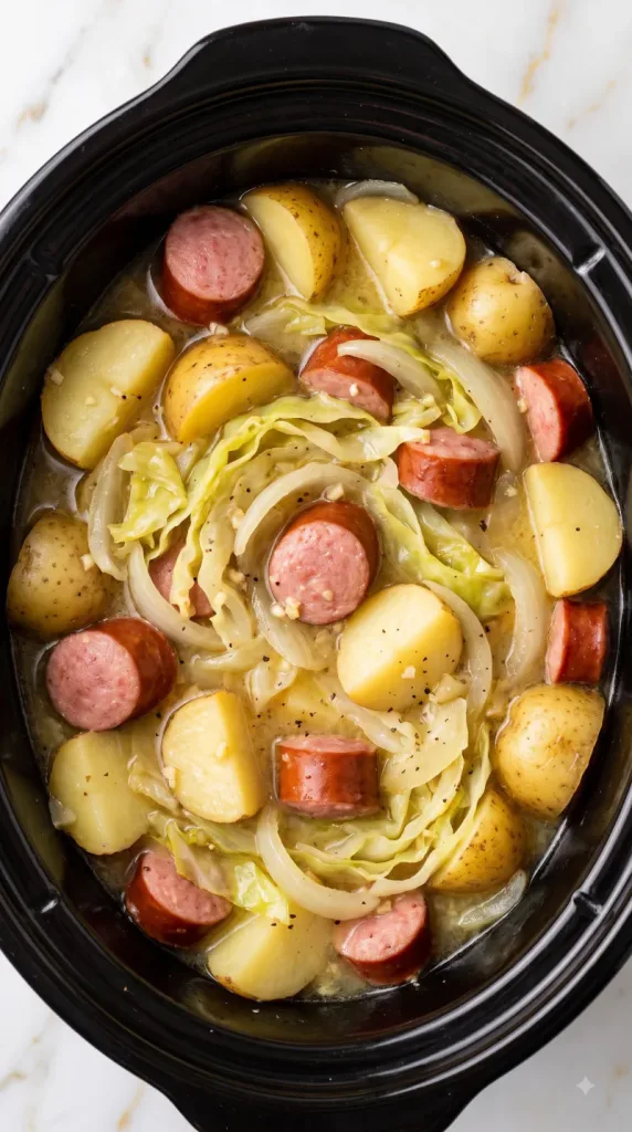 Crockpot Kielbasa, Potatoes & Buttered Cabbage