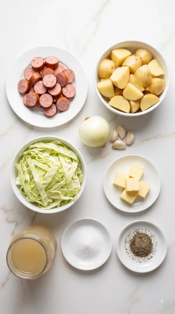 Ingredients for Crockpot Kielbasa, Potatoes & Buttered Cabbage