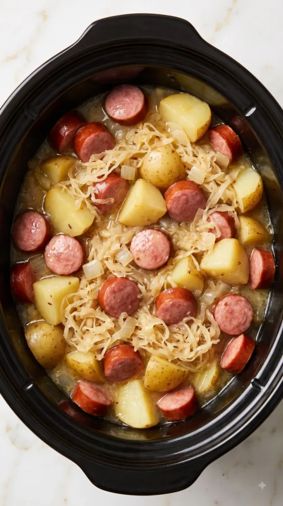 Crockpot Kielbasa, Sauerkraut & Potatoes