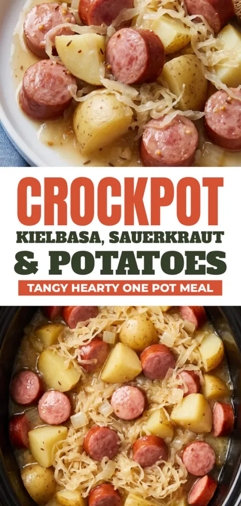 Crockpot Kielbasa, Sauerkraut & Potatoes - Tangy, Hearty One Pot Meal