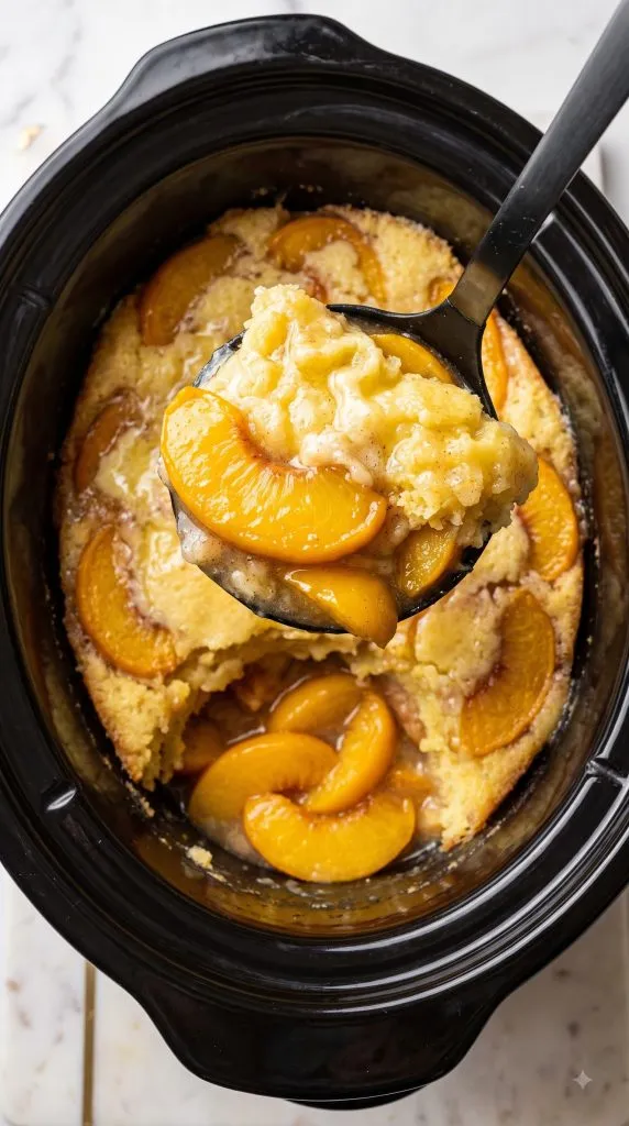 Crockpot Peach Cobbler Dump Cake