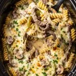 Crockpot Philly Cheese Steak Pasta Casserole