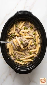 Crockpot Philly Cheesesteak Pasta