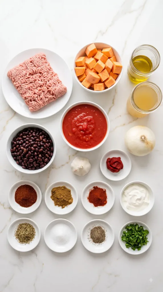 Ingredients for Crockpot Sweet Potato Turkey Chili