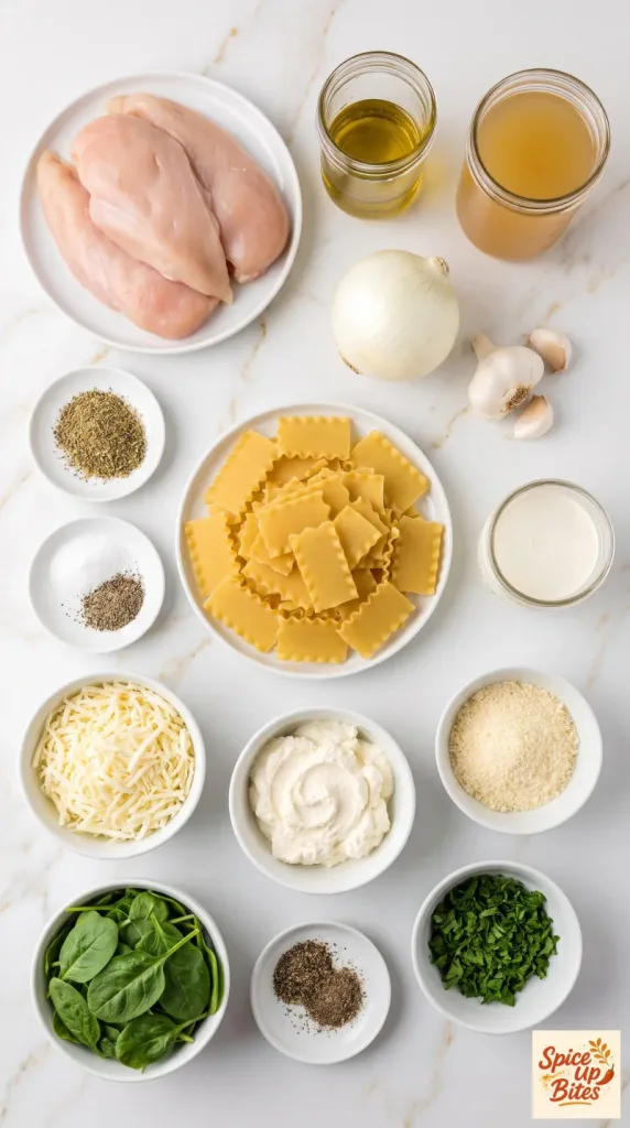 Ingredients for Crockpot White Lasagna Soup